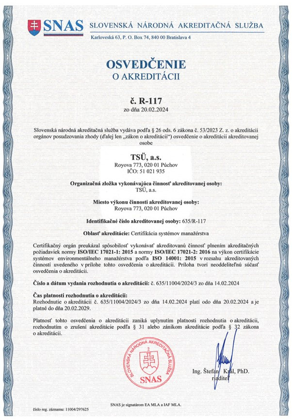 ISO 14001 akreditacia SNAS 2024
