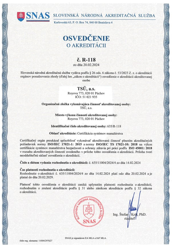 ISO 45001 akreditacia SNAS 2024